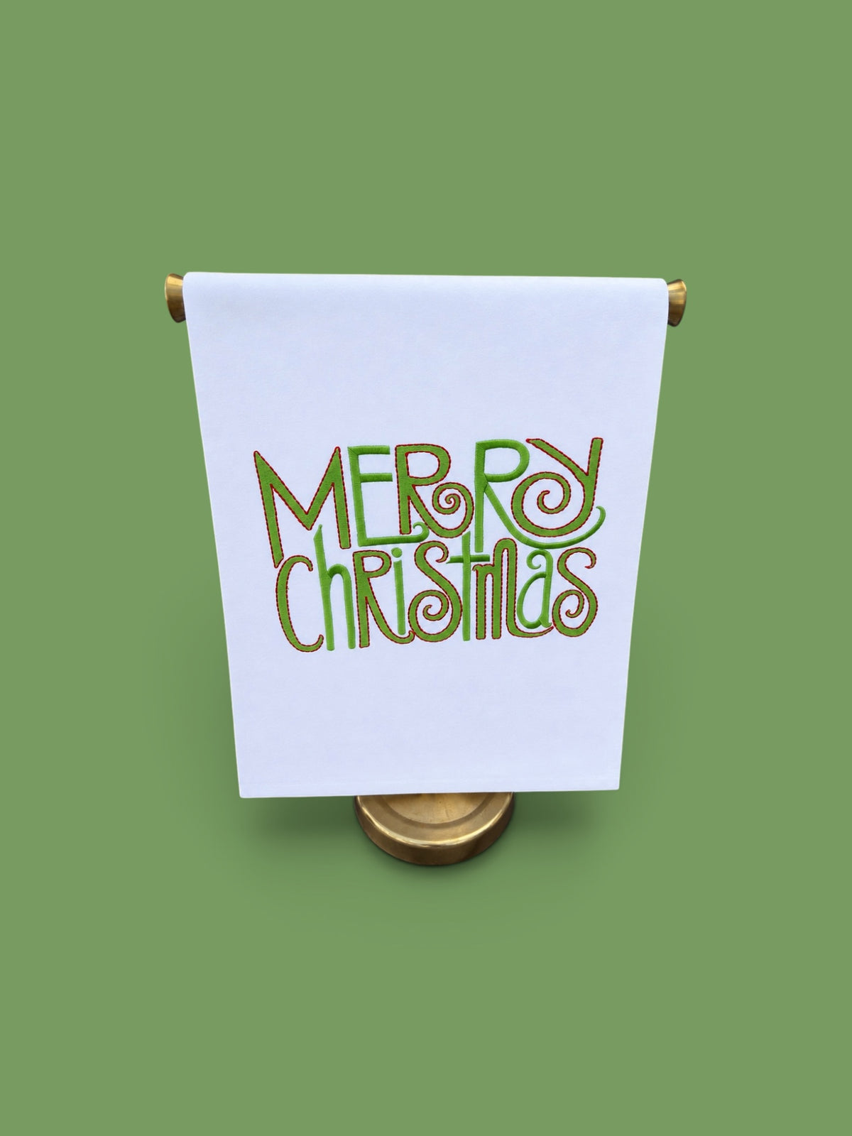 Embroidered Merry Christmas Swirl Tea Towel