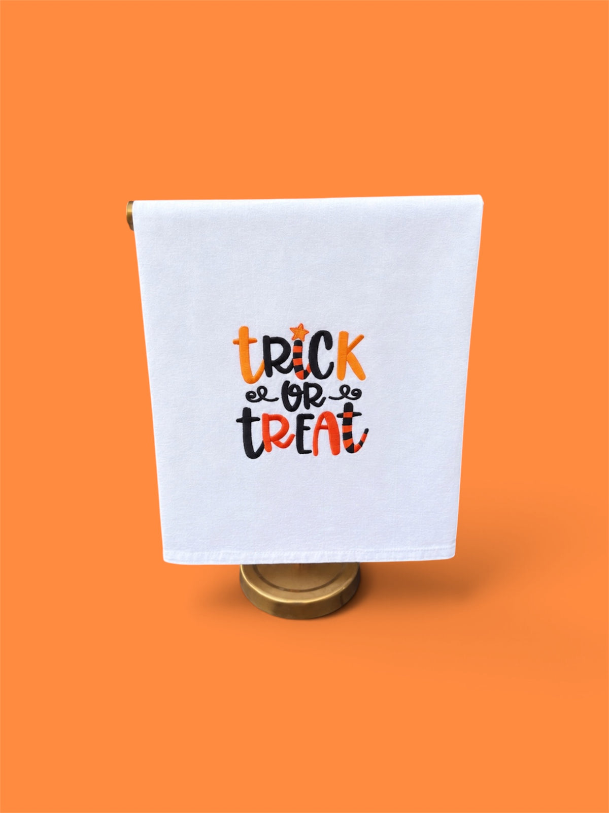 Embroidered Trick or Treat Tea Towel