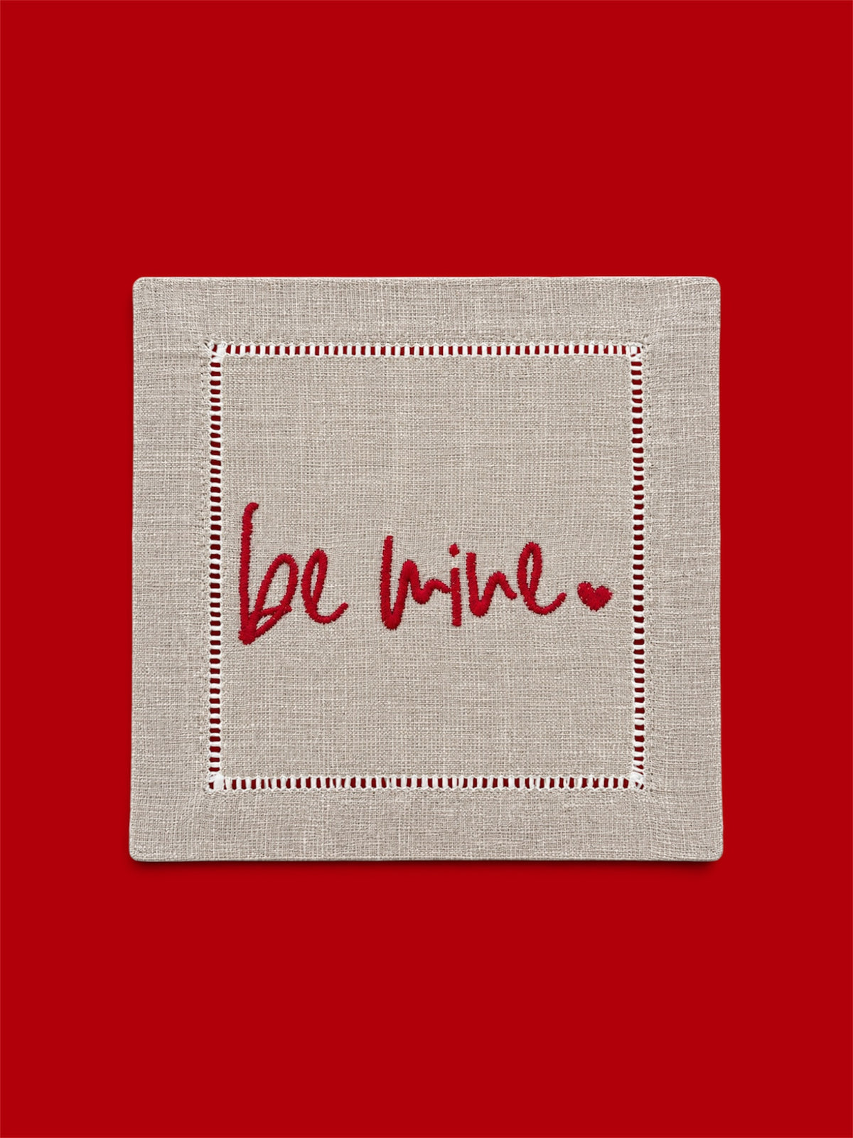 Embroidered Be Mine Linen Cocktail Napkin