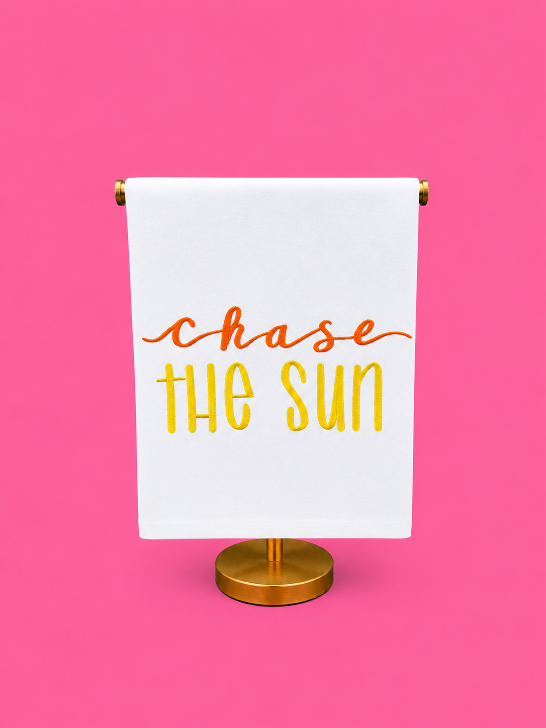 Embroidered Chase the Sun Tea Towel