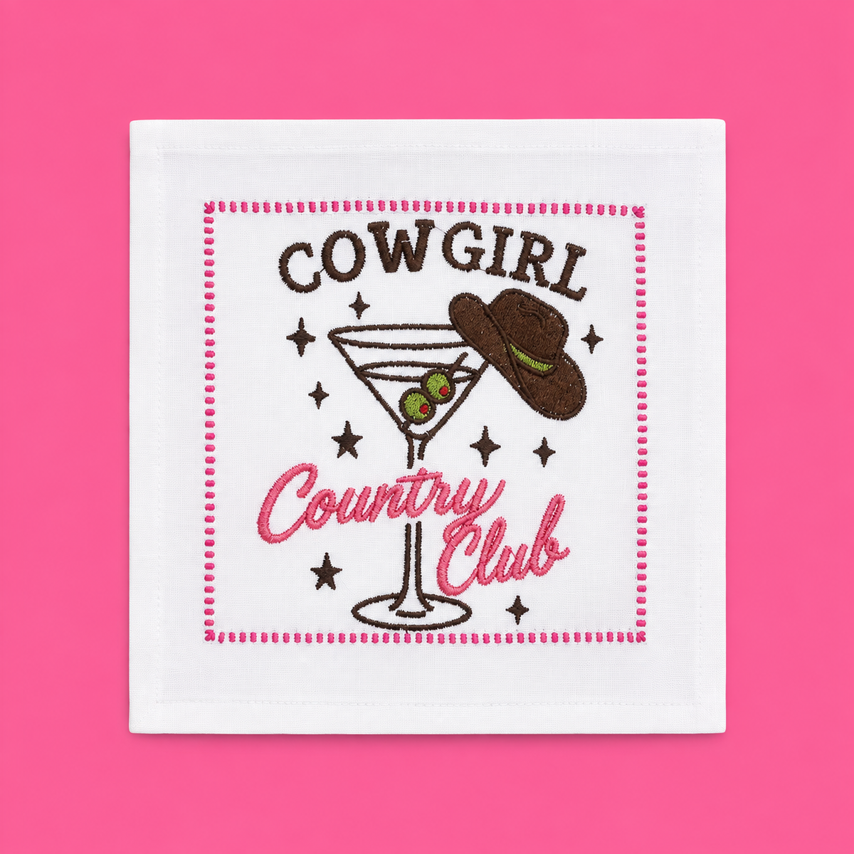 Embroidered Set of 4 Cowboy Cocktail Linen Napkin