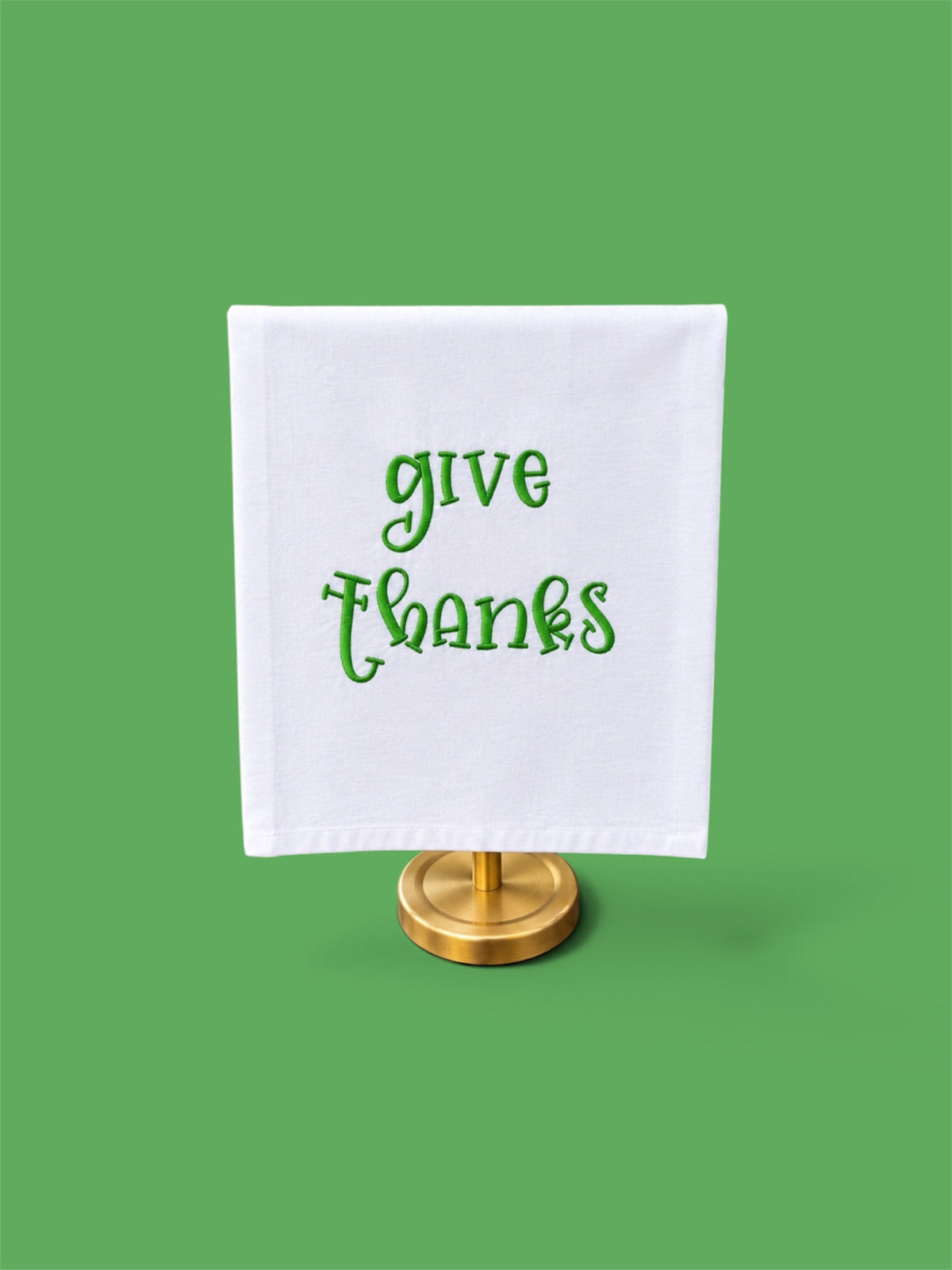 Embroidered Give Thanks Tea Towel