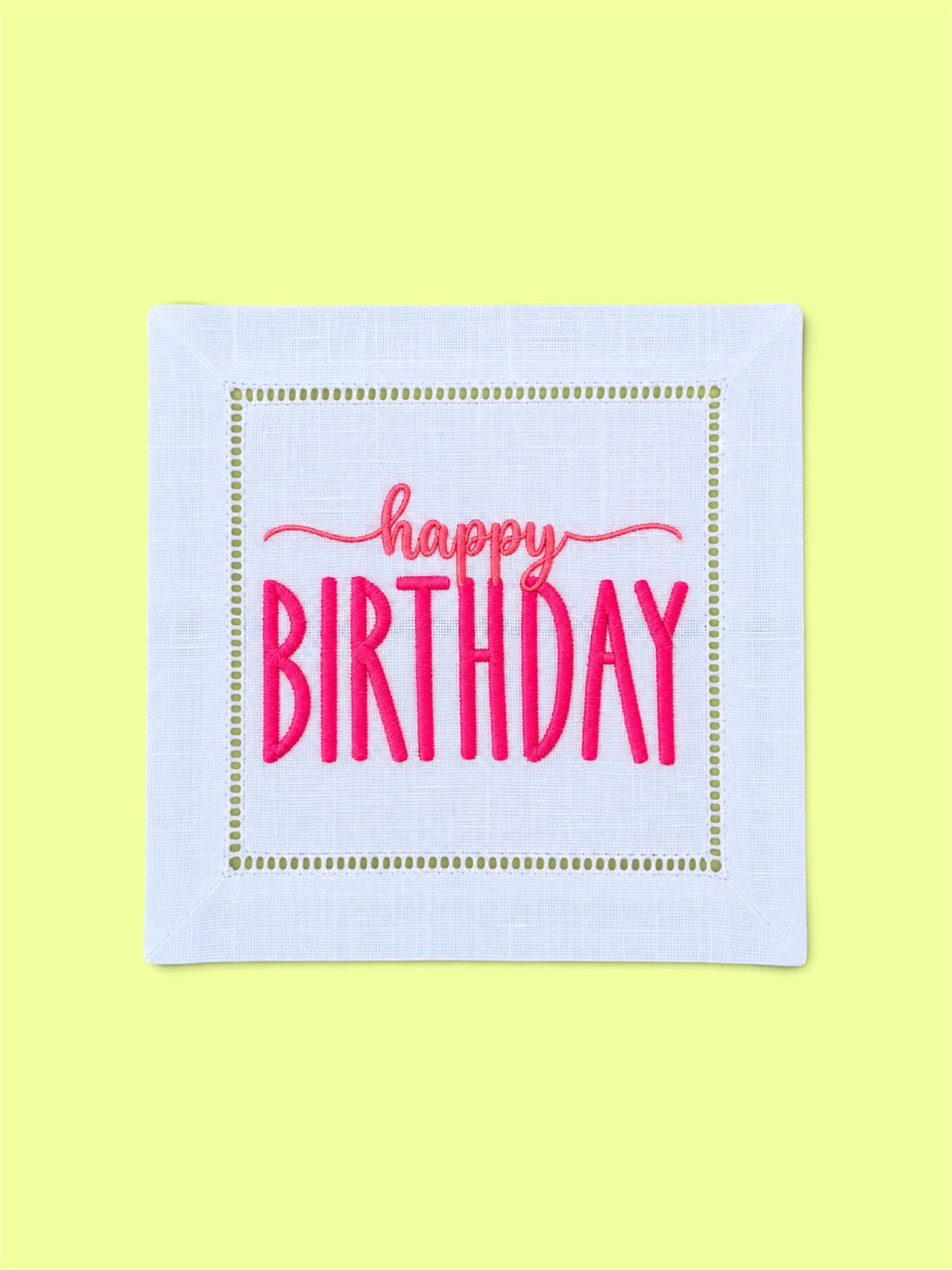 Embroidered Happy Birthday Linen Cocktail Napkin