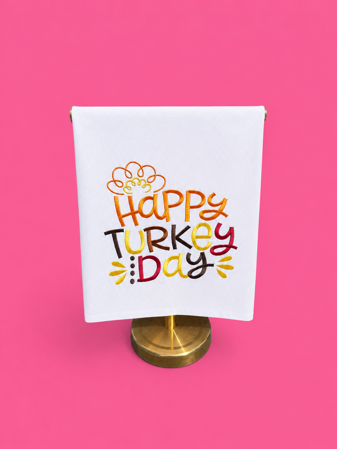 Embroidered Happy Turkey Day Tea Towel