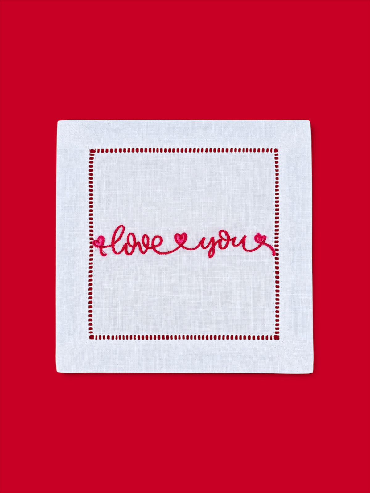Embroidered I love you Cocktail Linen Napkin