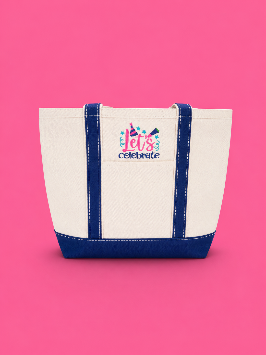 Embroidered Let's Celebrate Large Canvas Tote
