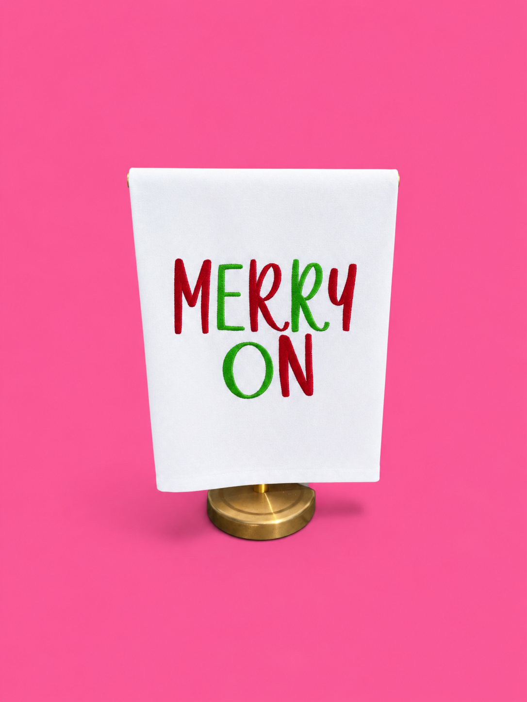 Embroidered Merry On Tea Towel