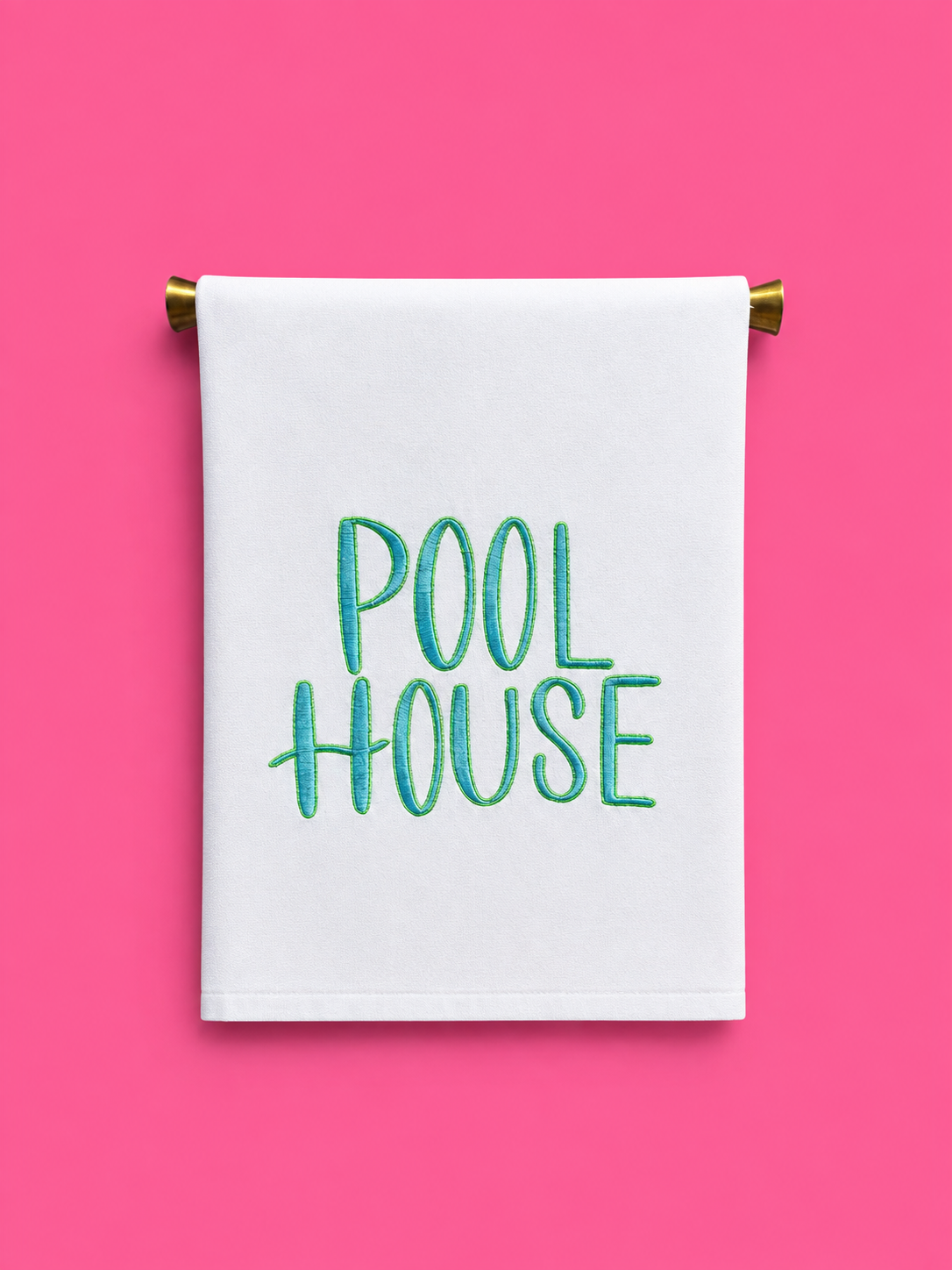 Embroidered Pool House Tea Towel
