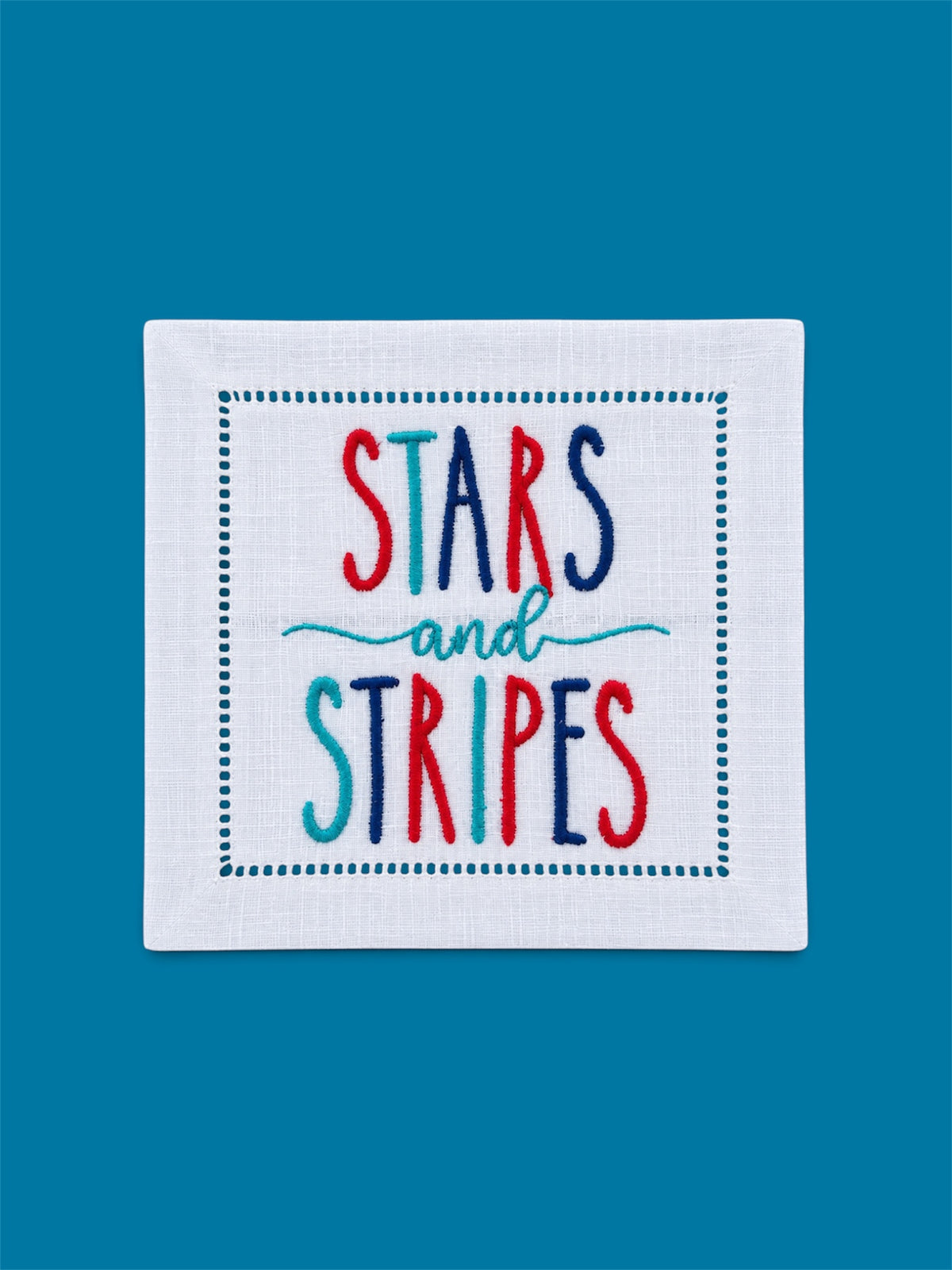 Embroidered Stars and Stripes Linen Cocktail Napkins