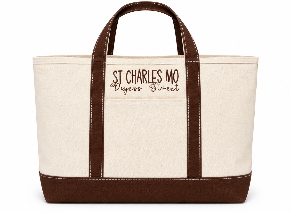 Embroidered City and Street Large Canvas Tote Bag