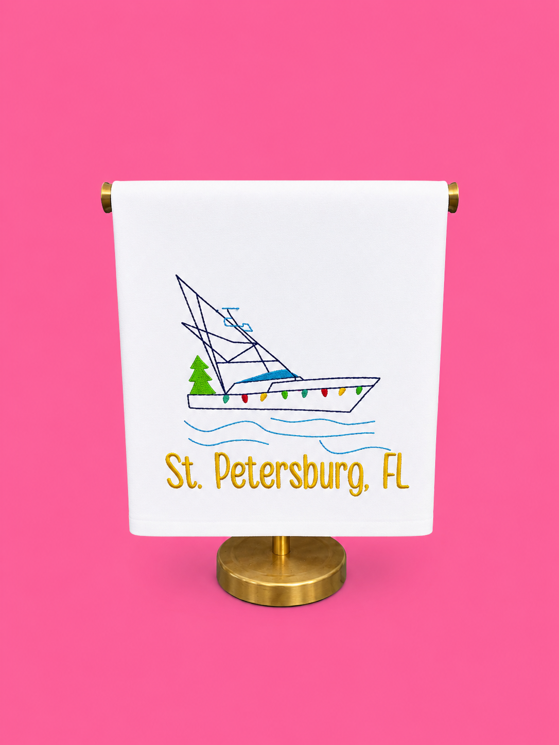Embroidered St. Petersburg FL Sailboat Christmas Tea Towel