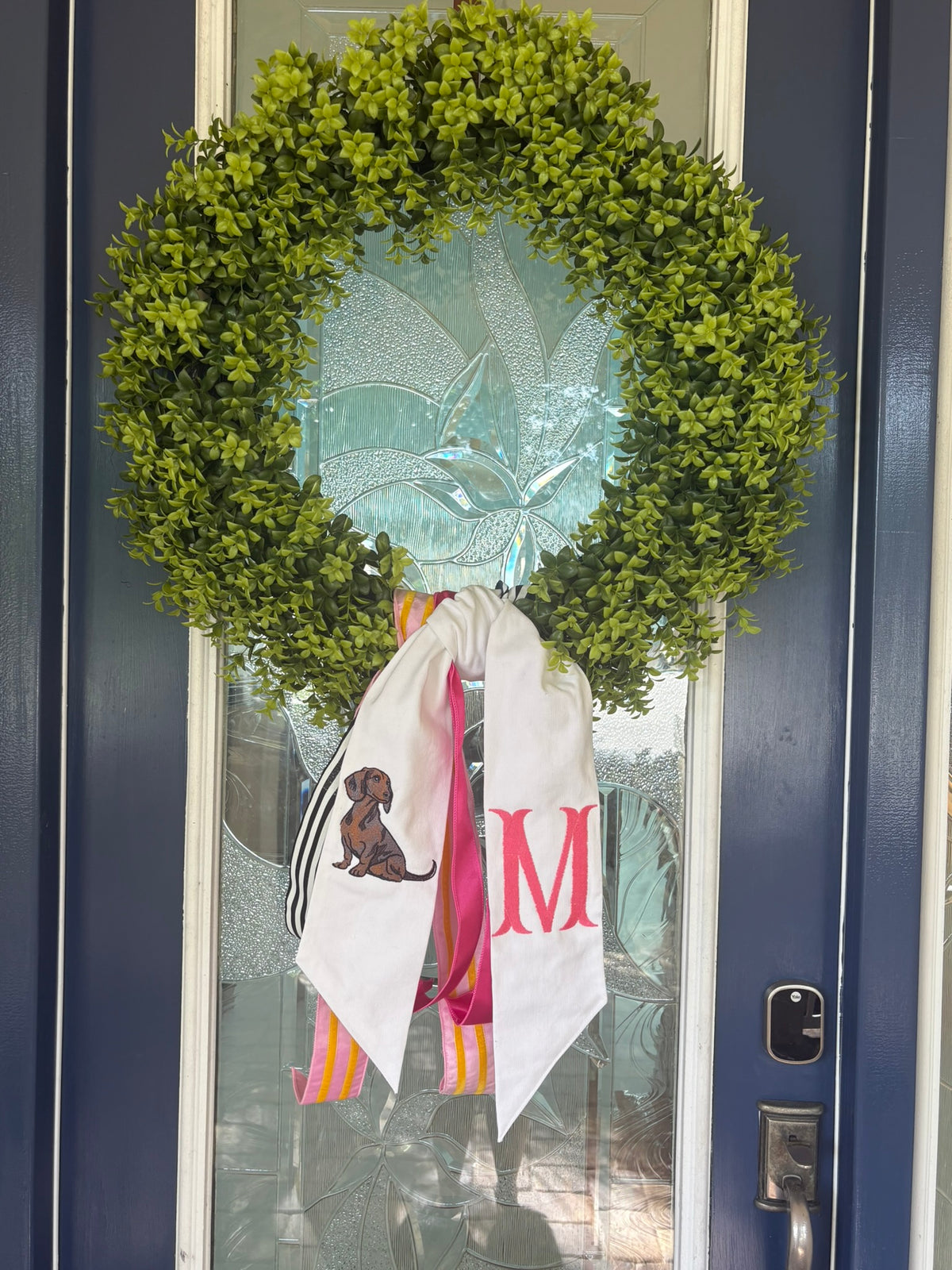 Embroidered Dachshund and Initial Wreath Sash