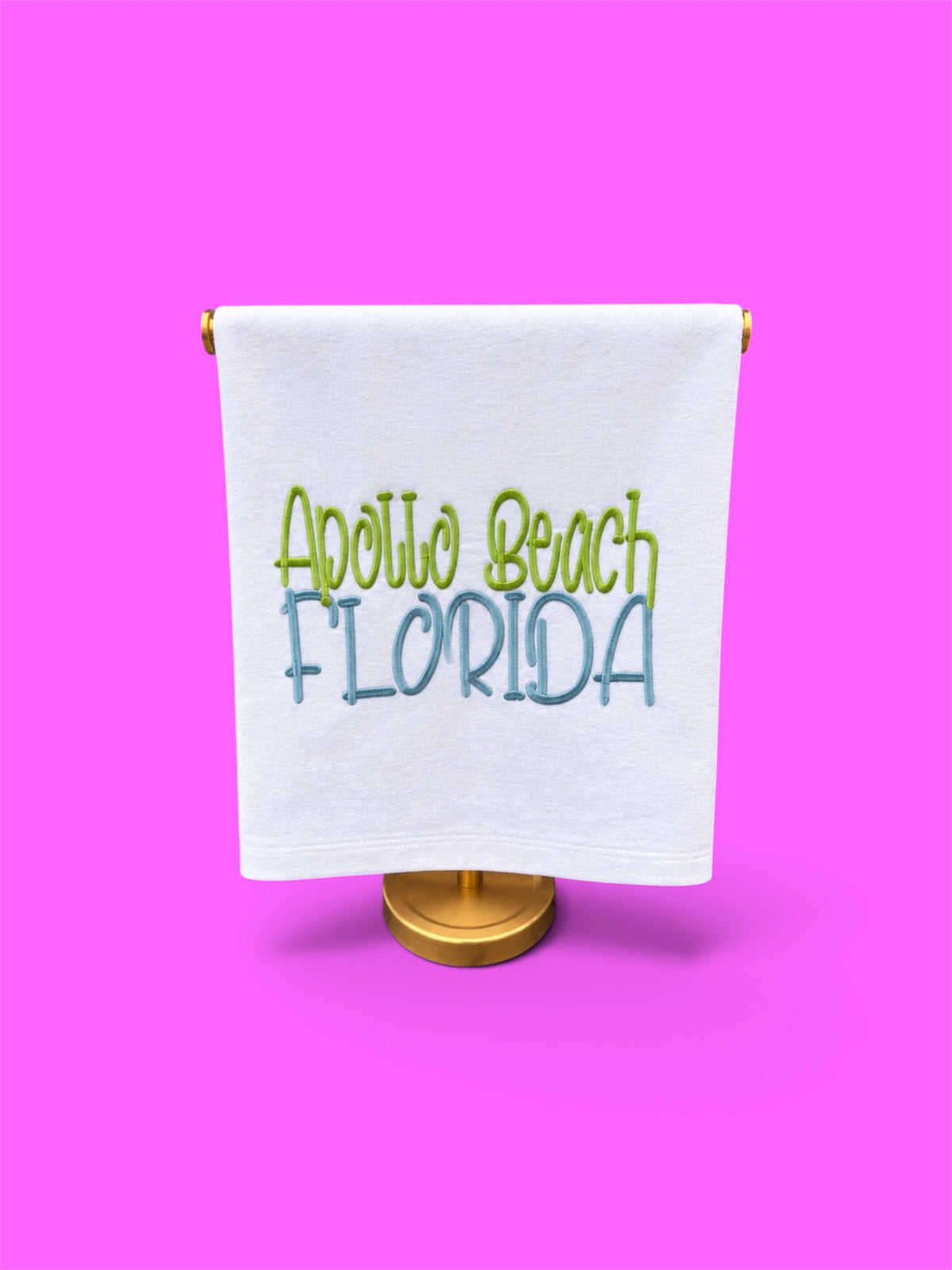 Embroidered Apollo Beach Tea Towel