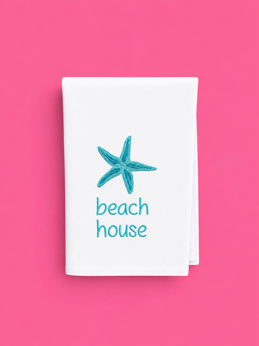 Embroidered Beach House Tea Towel