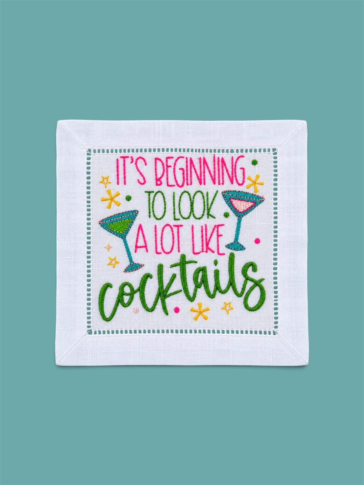 Embroidered Looks like Cocktails Linen Napkin
