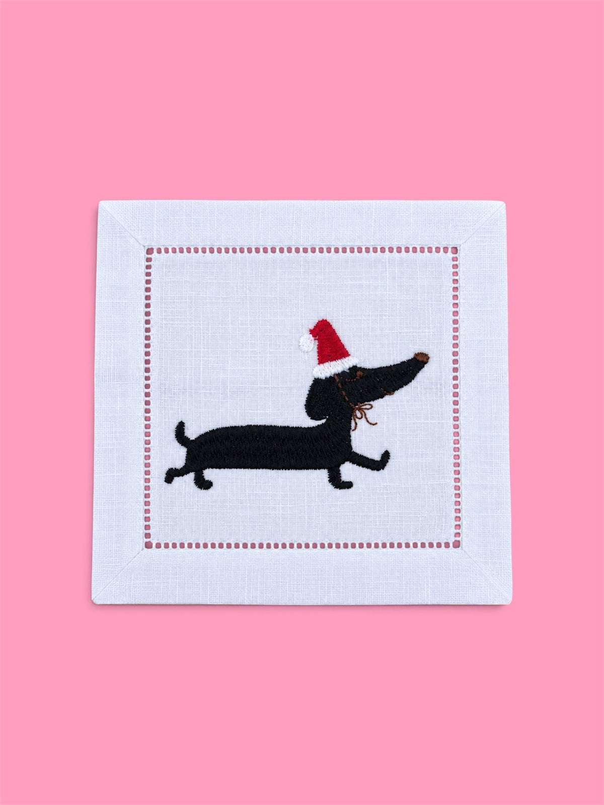 Embroidered Christmas Dacshund Cocktail Napkin