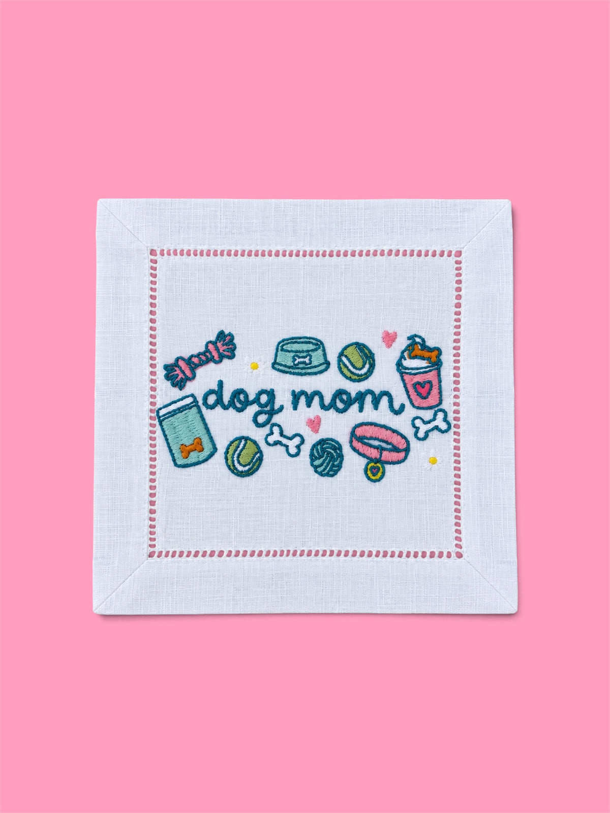 Embroidered Dog Mom Linen Cocktail Napkin