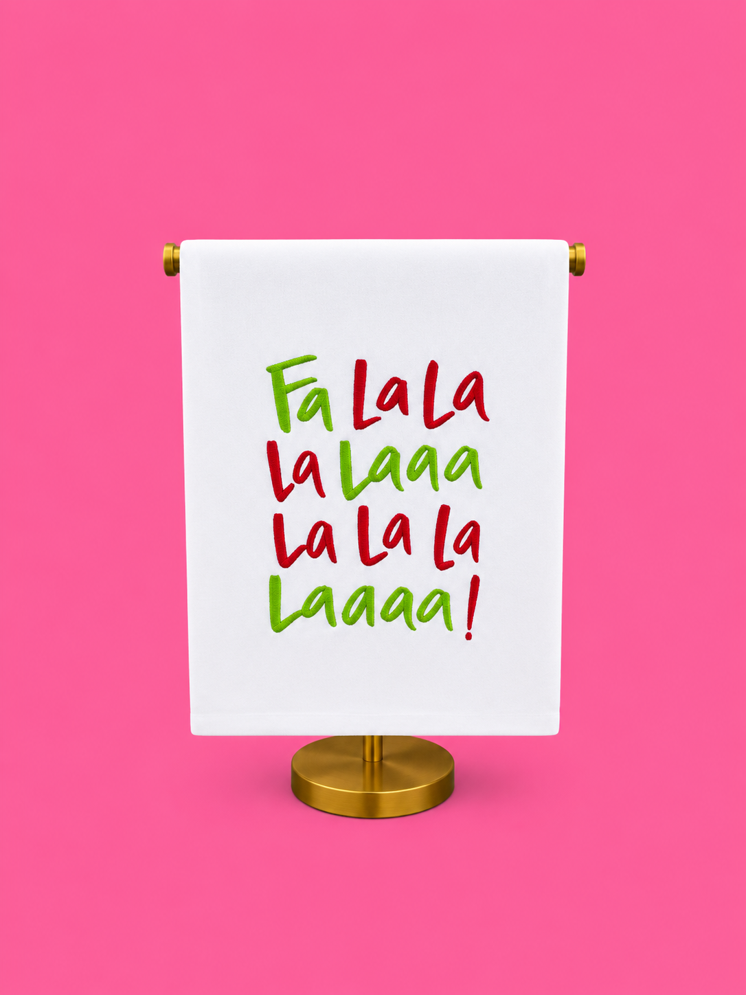 Embroidered Fa La La Tea Towel