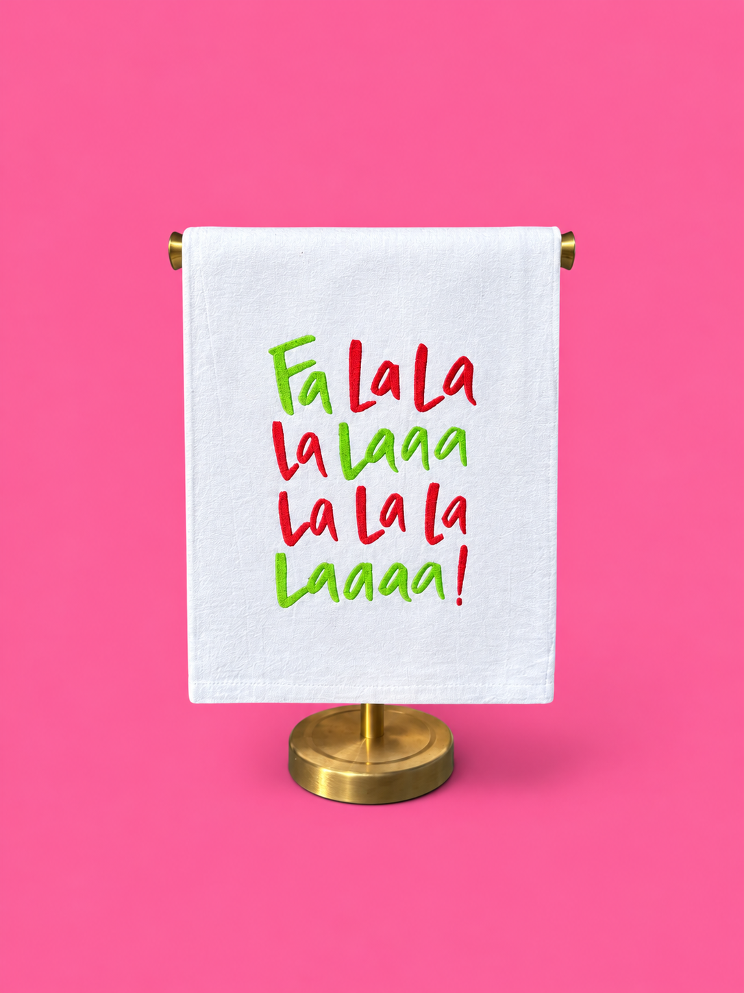 Embroidered Fa la La Tea Towel