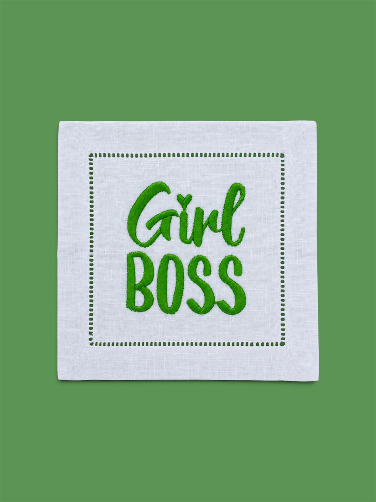 Embroidered Girl Boss Linen Cocktail Napkin
