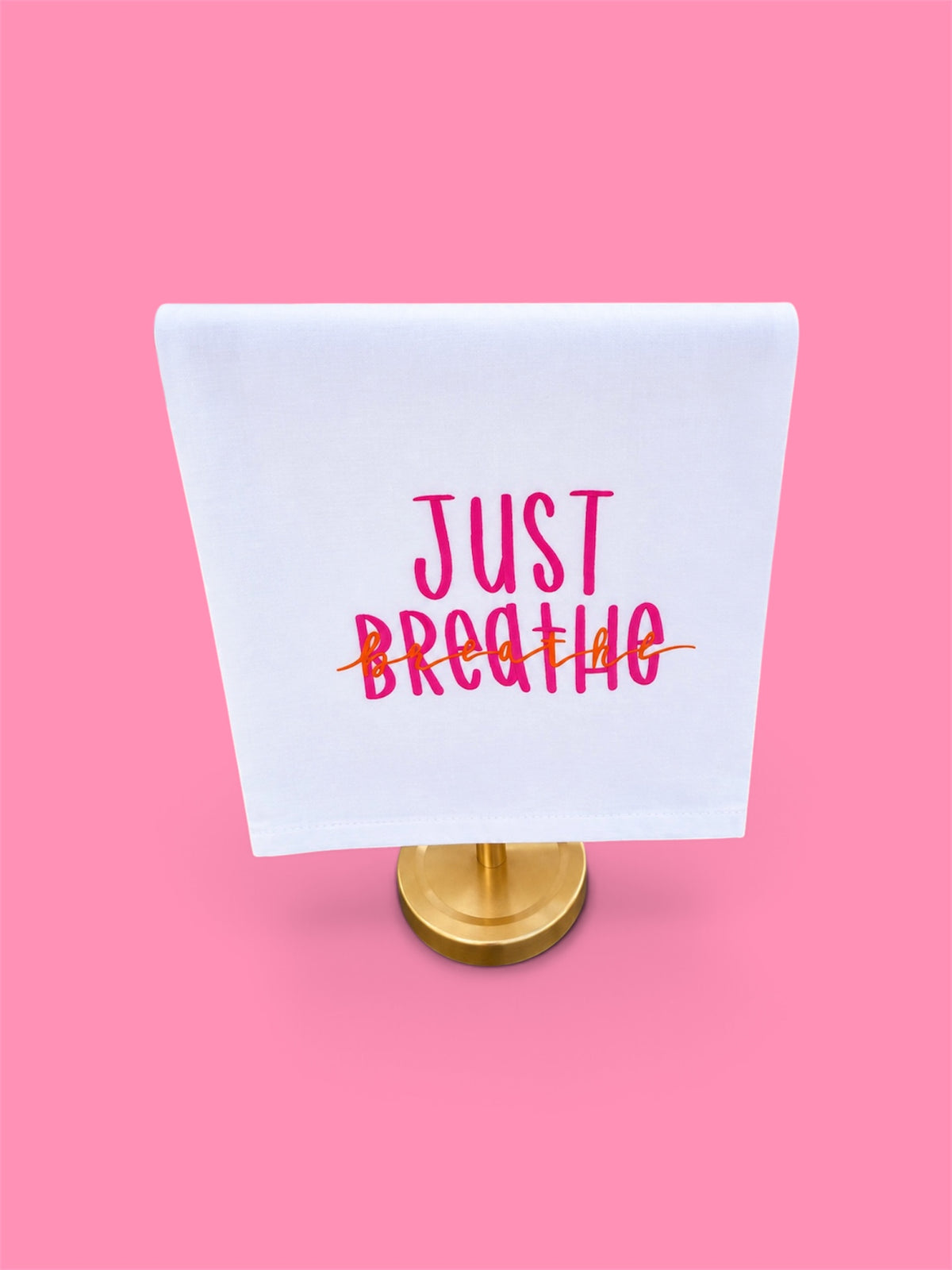 Embroidered Just Breathe Tea Towel