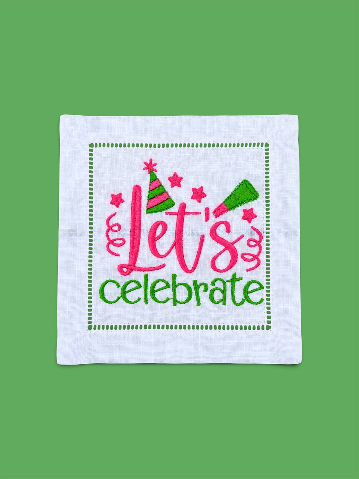 Embroidered Let's Celebrate Cocktail Napkins