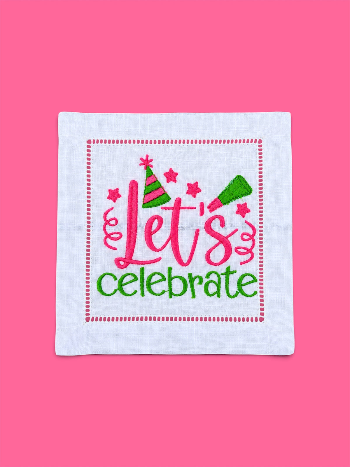 Embroidered Let's Celebrate Cocktail Napkin
