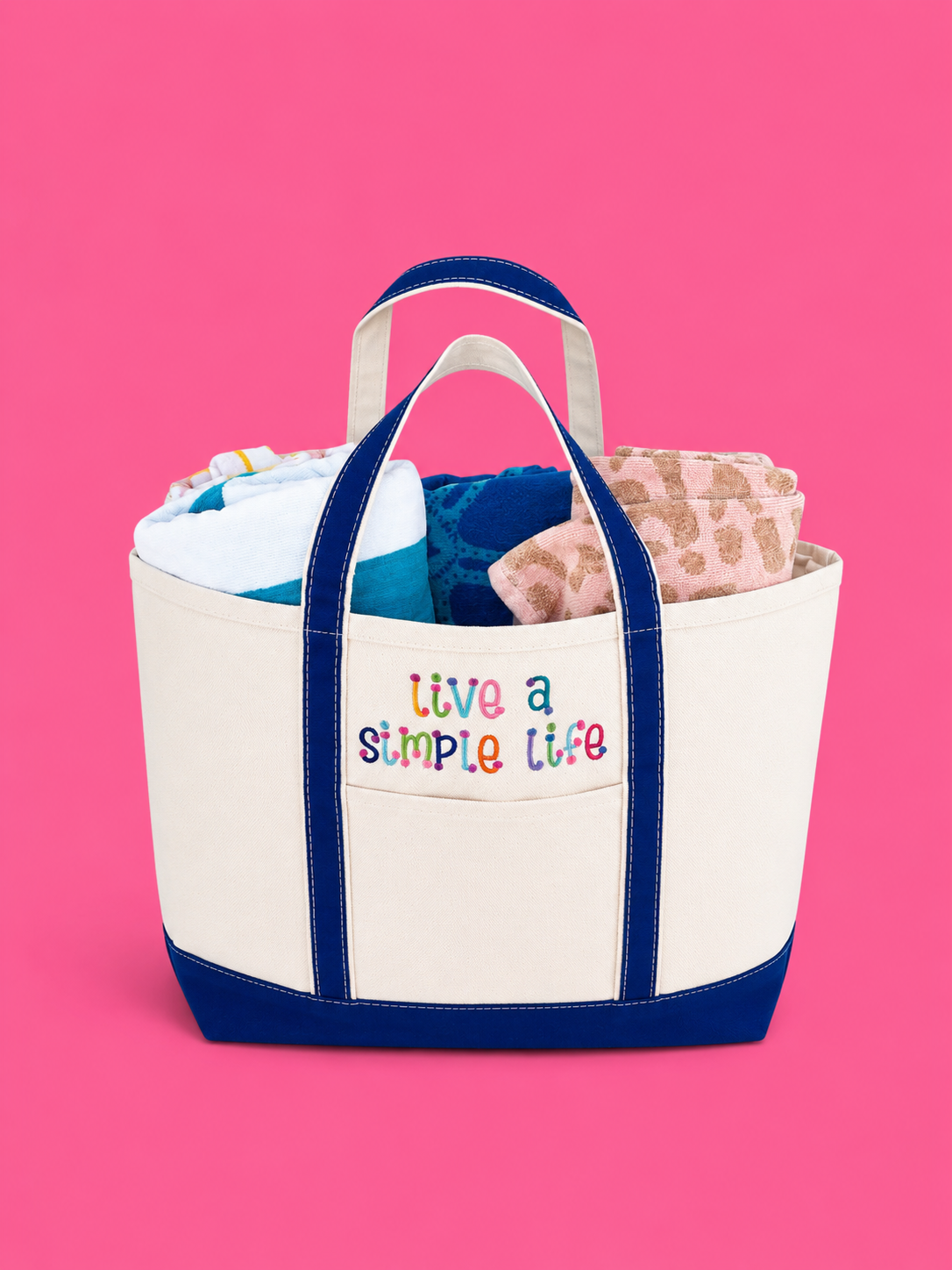 Embroidered Live a Simple Life Large Canvas Tote
