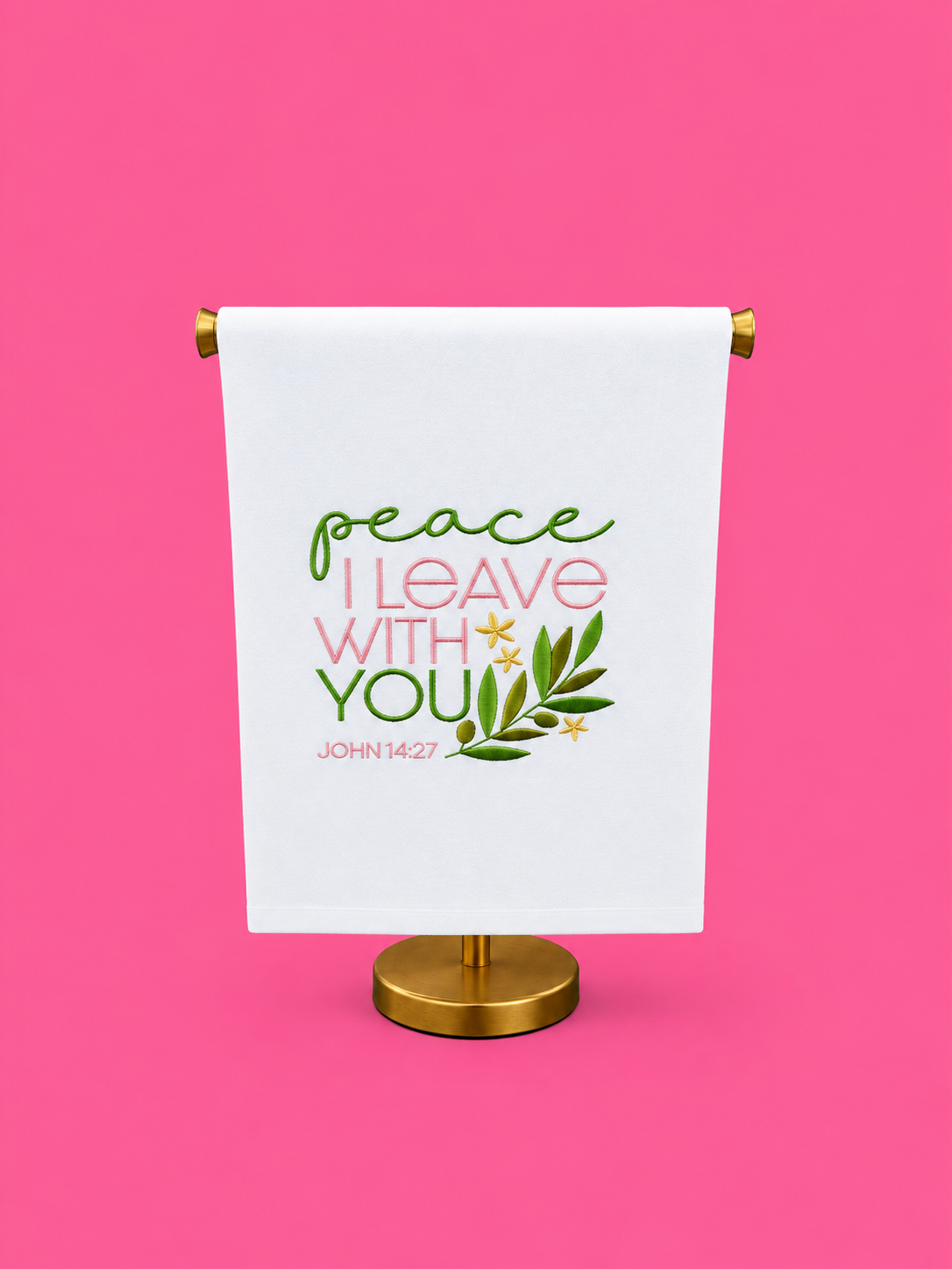 Embroidered Peace I Leave With You Tea Towel