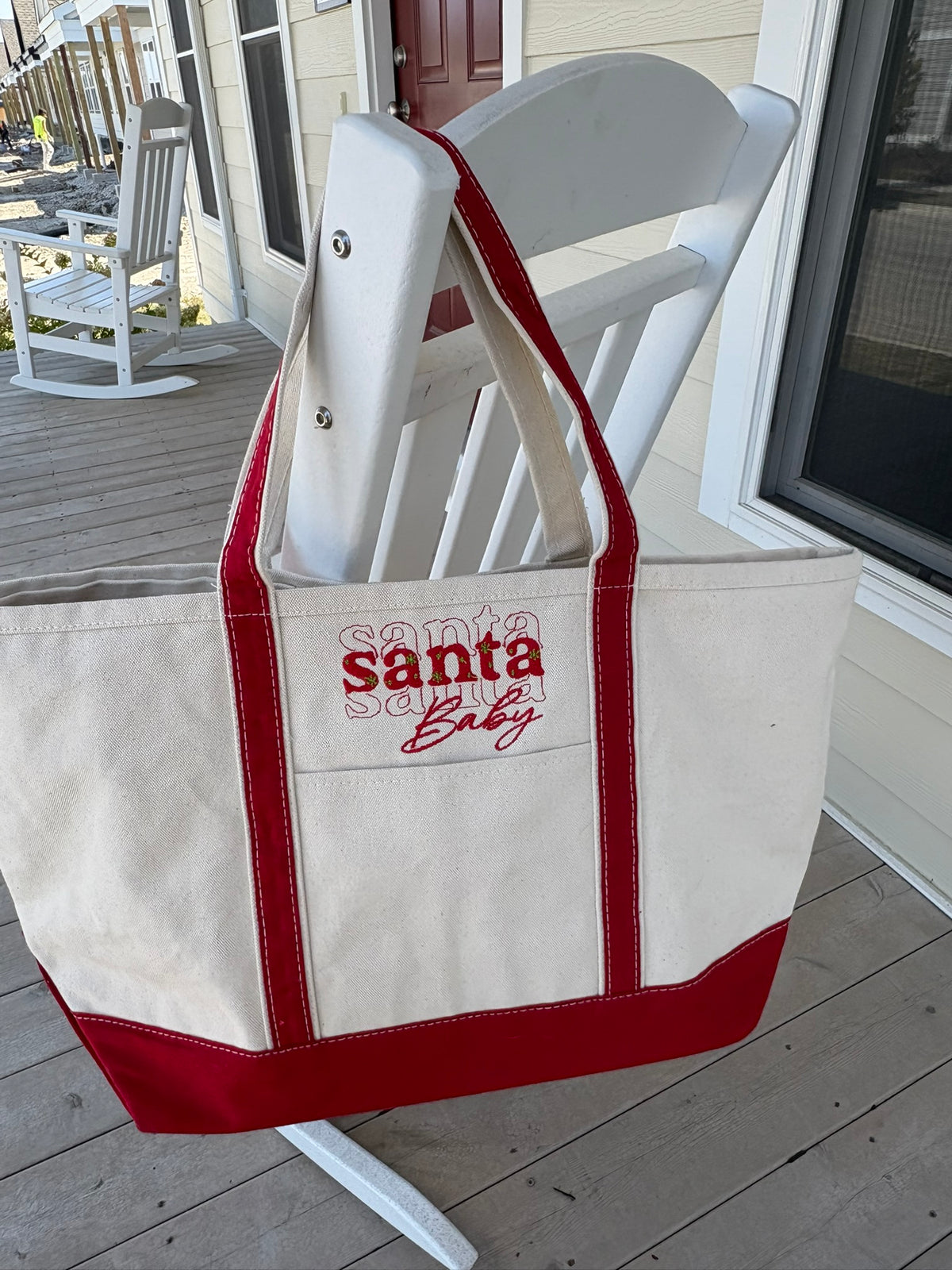 Embroidered Santa Santa Santa Baby Large Canvas Tote Bag