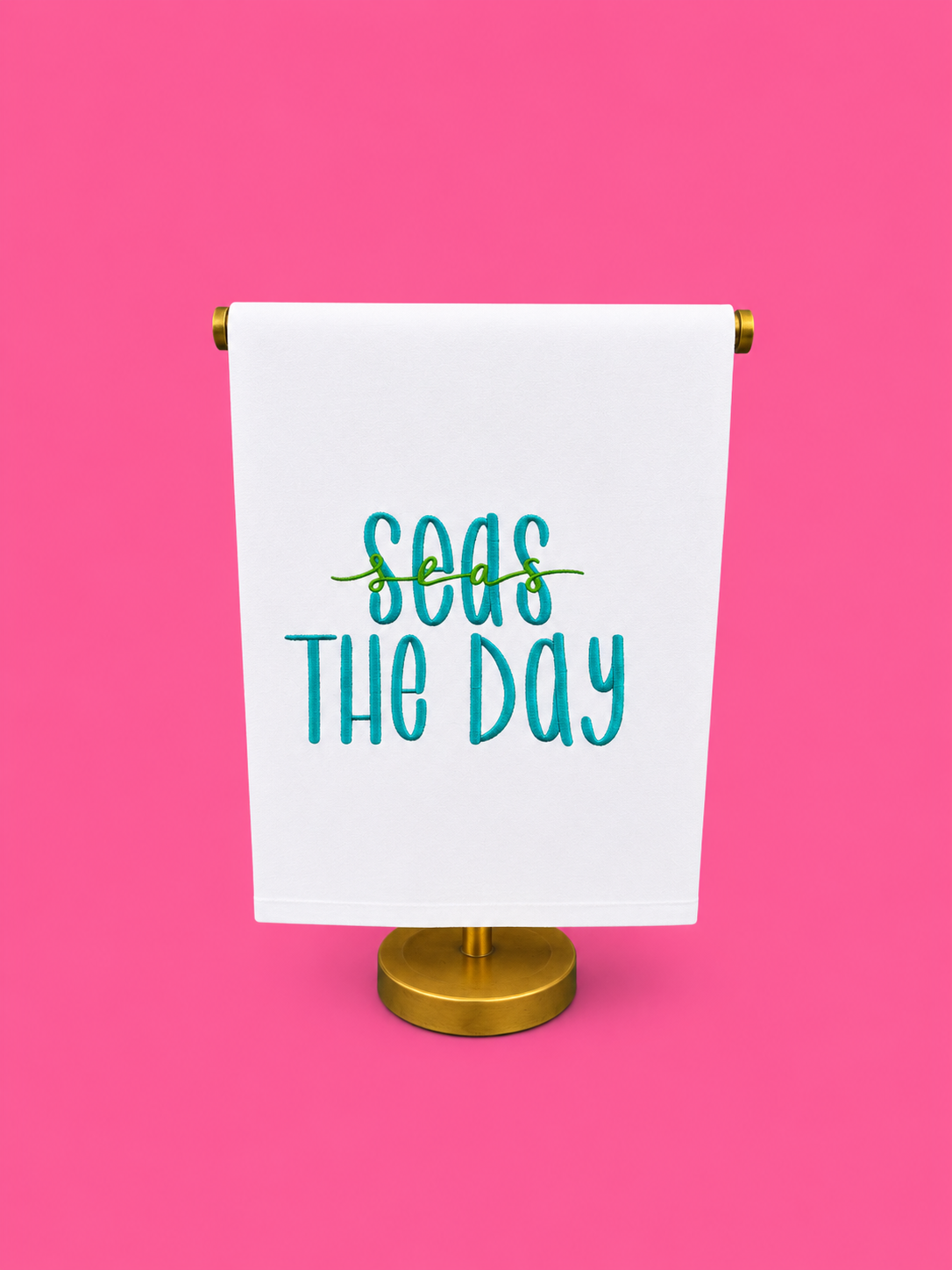 Embroidered Seas the Day Tea Towel