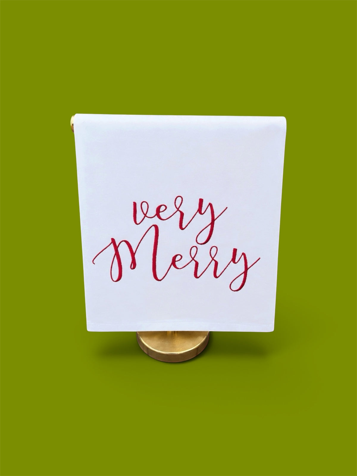 Embroidered Very Merry Tea Towel